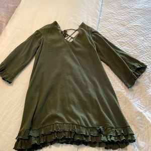 Sage, size M, forest green casual dress, long sleeve